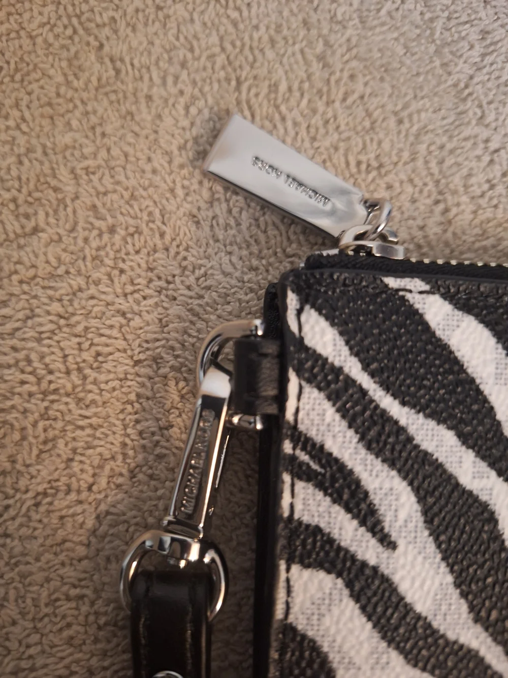 Michael Kors Black & White Zebra Print Wristlet Clutch Card Holder